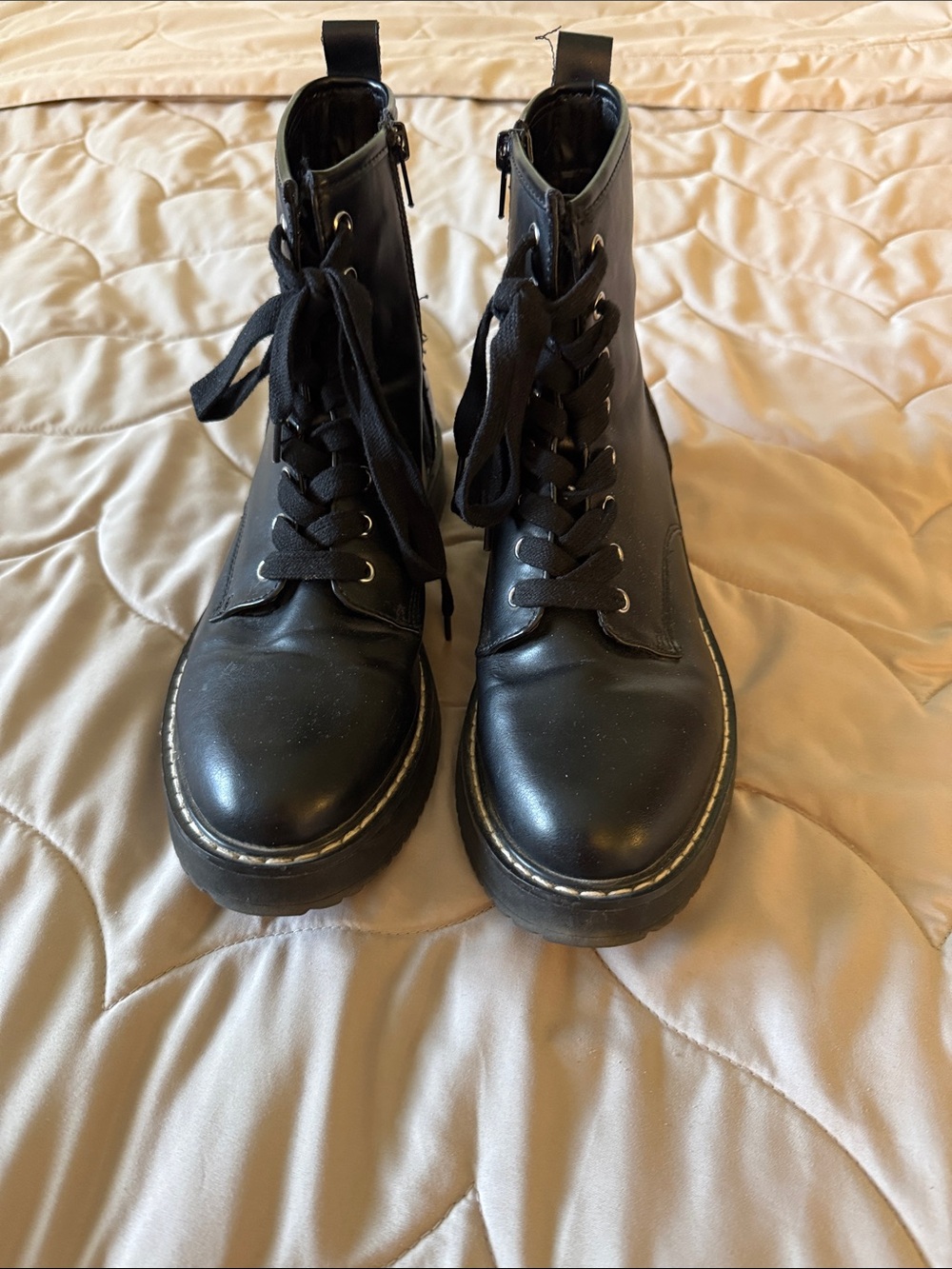 Madden Girl Black Lace-Up Platform Combat Boots
